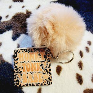 Honky Tonk Babe Animal Print Pom Pom Fuzzy Ball Keychain